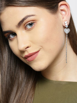 PRITA - Silver Plated Heart Shape Chain Drop Earrings
