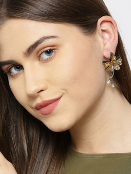 Priyaasi - Dual Toned Floral Shaped Drop Earrings