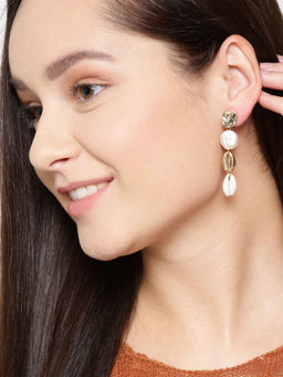 Priyaasi - Gold Plated White Beaded Drop Earrings