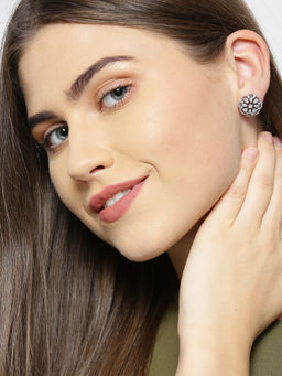 Priyaasi - AD Studded Floral Stud Earrings