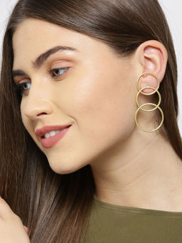 Priyaasi - Matte Gold Triple Overlapping Circles Drop Earrings