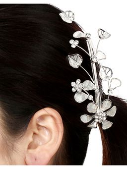 Priyaasi - Silver-Plated Pearls And Stones Studded Floral Inspired Hair Pin