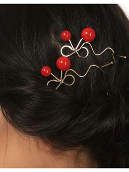 PRITA - Red Stone Studded Hair Pin (Set of 2)
