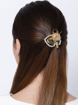 Priyaasi - Multi-Colour Pearls Studded Floral Alligator Hair Clip