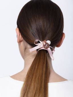 PRITA - Pink Bow And Stone Embellished Ponytail Holder