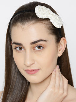 Priyaasi - Designer White Pearls And Beaded Bow Shaped Hairband (Set of 2)
