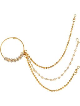 Priyaasi - Gold Plated Stones Studded Nose Ring With Beaded Chains
