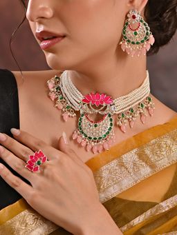 Fida - Gold Plated Multi Pearl Beads Ethnic Jewellery Set