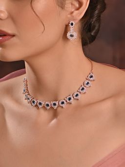 Fida - Gold Plated Blue Ad Stone Jewellery Set