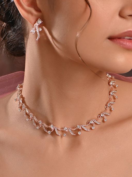 Fida Rose Gold Plated Black Ad Stone Jewellery Set