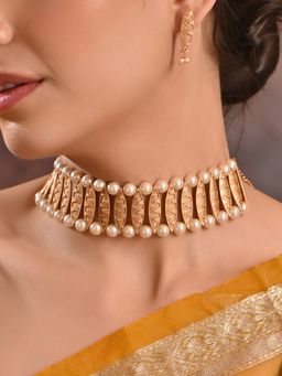 Fida - Ethnic Gold Plated Pearl Choker Jewellery Set For Women