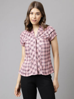 Latin Quarters - Women Pink Color Checkered Half Sleeve Casual Shirt