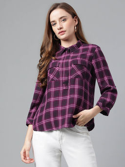 Latin Quarters - Women Regular Fit Checkered Spread Collar Casual Shirt