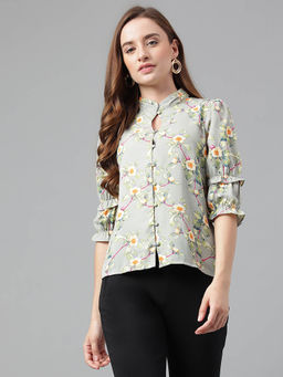 Latin Quarters - Casual Printed Women Green Top