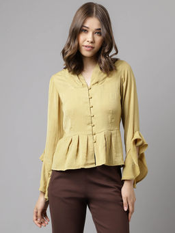 Latin Quarters - Women Mustard Color Bell Sleeves Solid Top