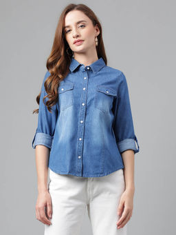 Latin Quarters - Women Regular Fit Washed Spread Collar Casual Shirt