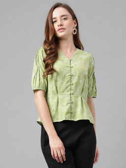 Latin Quarters - Casual Floral Print Women Green Top