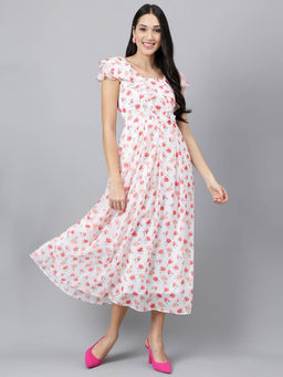 Latin Quarters - Womens Ivory Cap Sleeve Printed Midi Dress