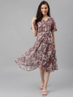 Latin Quarters - Womens Brown Printed A-Line Dress