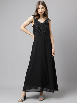 Latin Quarters - Womens Cap Sleeve Polyester Black Maxi Dress