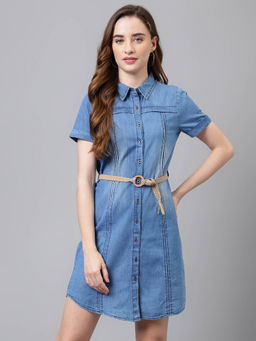 Latin Quarters - Women Blue Solid Shirt Dress