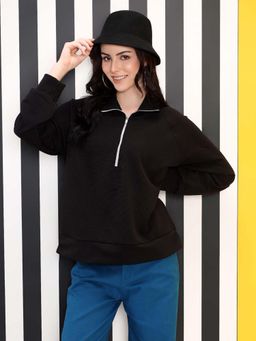 KOTTY - Women Black Solid Sweatshirt