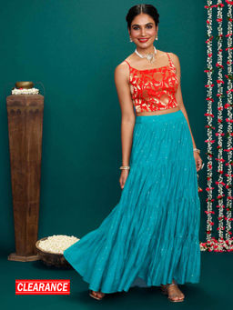 Gajra Gang - Pataka Red Crop Top With Skirt GGLEH07 (Set of 2)