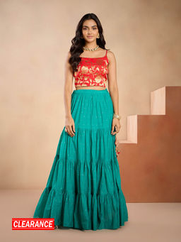 Gajra Gang - Pataka Yellow Crop Top With Tiered Skirt GGLEH12 (Set of 2)