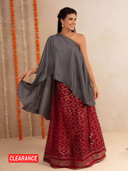 Gajra Gang - Sunehri Grey One Shoulder Tunic With Skirt GGSKD21 (Set of 2)