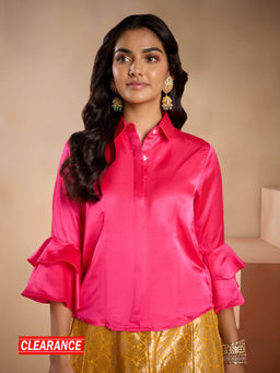 Gajra Gang - Dreamy Drapes Fuchsia Ruffled Sleeves Shirt GGTOP10