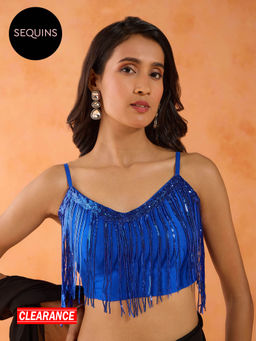 Gajra Gang - Pixie Dust Blue Sequined-Tasselled Strappy Blouse GGPDBL01