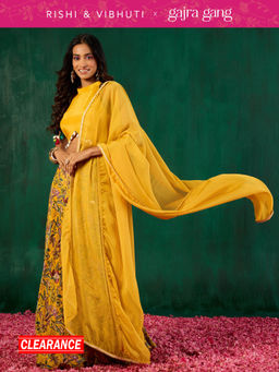 Gajra Gang - Rishi Vibhuti Yellow Printed Top, Skirt & Dupatta (Set of 3) GGRVLEH01