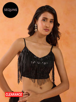 Gajra Gang - Pixie Dust Black Sequined-Tasselled Strappy Blouse GGPDBL01
