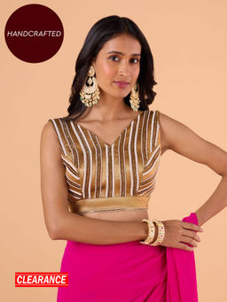 Gajra Gang - Diamonds & Pearls Copper V Neck Embellished Blouse