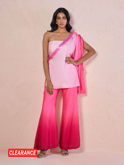 Gajra Gang - Pink Amore Ombre One Shoulder Co-Ord (Set of 3)