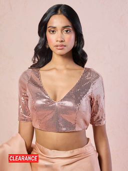 Gajra Gang - Shimmer Rose Gold V Neck Shimmer Blouse