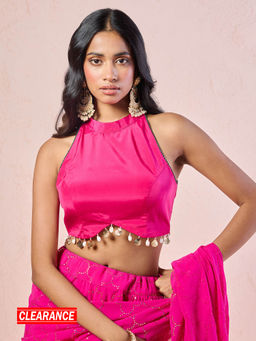 Gajra Gang - Rishi Vibhuti Fuschia Pink Shell Tassle Embellished Incut Blouse