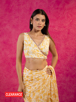 Gajra Gang - Frida Farida Yellow Chiffon Print & Lace Wrap Blouse GGFFBL07