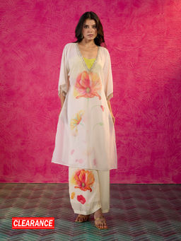 Gajra Gang - Frida Farida Off White Georgette Poppy Placement Print Kurta