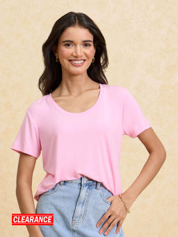 Twenty Dresses by Nykaa Fashion - Basics Pink Solid Round Neck Everyday Essential T-Shirt
