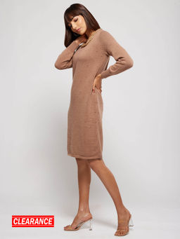 RSVP by Nykaa Fashion - Beige Self Design Scoop Neck Midi Dress