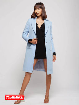 RSVP by Nykaa Fashion - Blue Solid Notched Lapel Overcoat