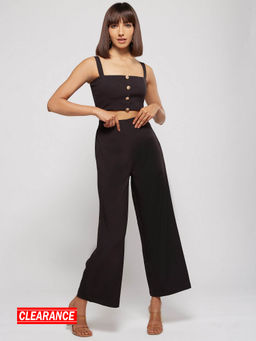 RSVP by Nykaa Fashion - Black Solid Square Neck Top and Flared Pants Co-Ord (Set of 2)