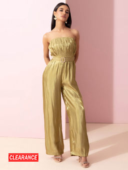 RSVP by Nykaa Fashion - Green Solid Strapless Tube Jumpsuit with Belt