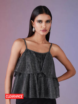 RSVP by Nykaa Fashion - Black Ruffled Round Neck Strappy Top