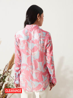 RSVP by Nykaa Fashion - Pink Full Sleeves Floral Satin Shirt