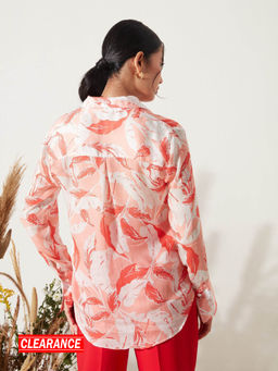 RSVP by Nykaa Fashion - Orange Full Sleeves Floral Satin Shirt