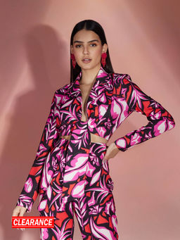 RSVP by Nykaa Fashion - Pink & Multi-color Abstract Tie Up Party Crop Jacket