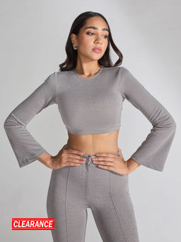 RSVP by Nykaa Fashion - Grey Full Sleeves Round Neck Crop Top