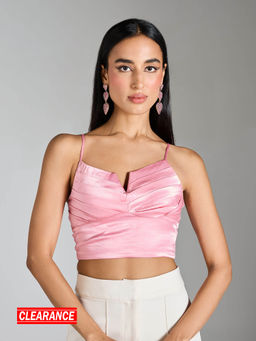 RSVP by Nykaa Fashion - Pink Sweetheart Neck Pleated Solid Crop Top